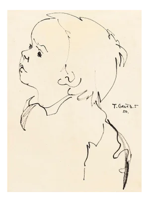 Portrait - Original Black Marker on Paper by T. Gertler - 1950s 1950s