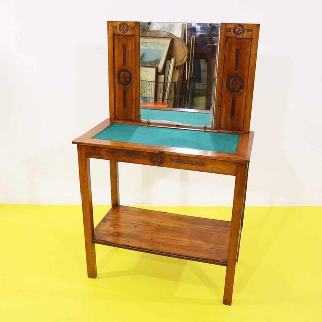 Wooden Vanity Table with Mirror and Green Fabric Top For Sale - Image 14 of 14