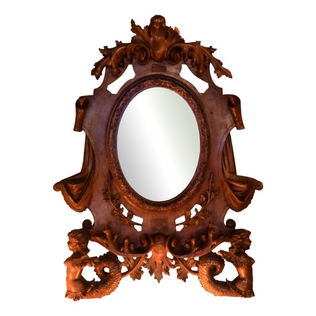 19th Century Italian Mirror Carved with Cherubs For Sale
