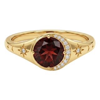 Natural Garnet Celestial Ring • Moon.& Starburst Gemstone Signet Ring • Unique Garnet Engagement Ring • Us 7 For Sale
