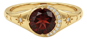 Natural Garnet Celestial Ring • Moon.& Starburst Gemstone Signet Ring • Unique Garnet Engagement Ring • Us 7