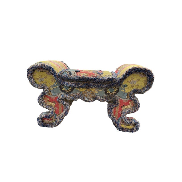 Textile 1980s Upholstered Tapestry Stool With Fringe For Sale - Image 7 of 12