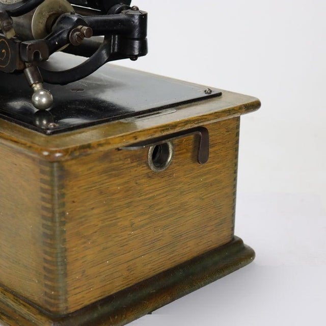Antique Edison Home Oak Phonograph With Metal Horn Signed C1900 For Sale - Image 6 of 14