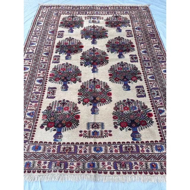 Textile Pictorial Ivory Vase Design Hand-Knotted Wool Rug - 7'1" X 9'2" For Sale - Image 7 of 14