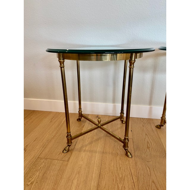 Vintage Italian Brass and Glass Round Side Tables - A Pair For Sale - Image 4 of 18