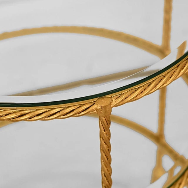 Contemporary Matthew Izzo Home Siegal Gold Leaf Tassel Side Table With Glass Top For Sale - Image 3 of 6