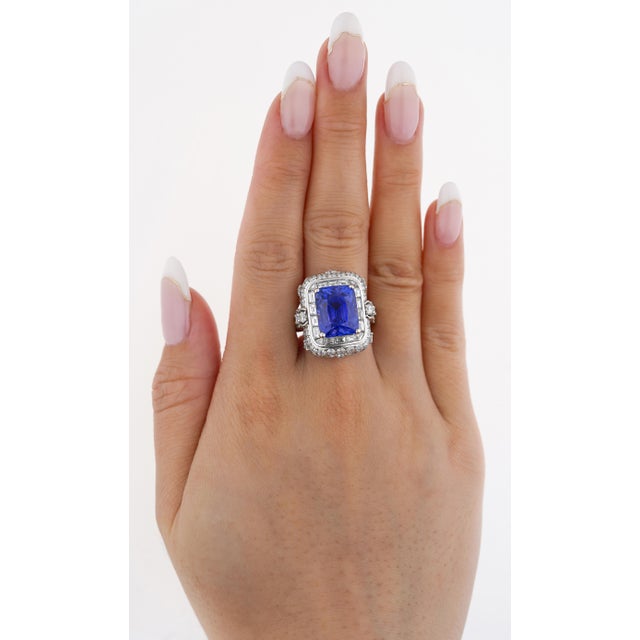 Mid 20th Century Agl Certified 10.10 Carat No Heat Ceylon Cornflower Blue Sapphire & Diamond Ring Size 6.5 For Sale - Image 9 of 12
