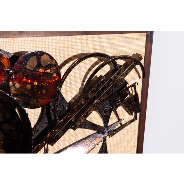 Danish Brutalist Wall Decoration in Metal & Wood & Jute by Henrik Horst, 1976 For Sale - Image 11 of 13