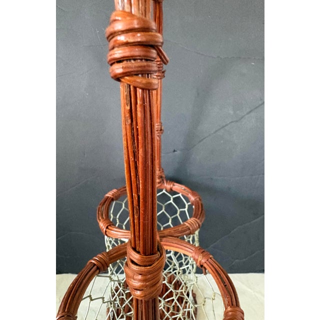 Mid 20th Century Vintage Boho Chic Wicker and Wire Double Wine Bottle Caddy With Handle For Sale - Image 5 of 5