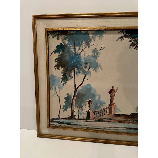 Sophisticated original on canvas by listed artist John Hulse having lyrical landscape of a formal garden with limited...