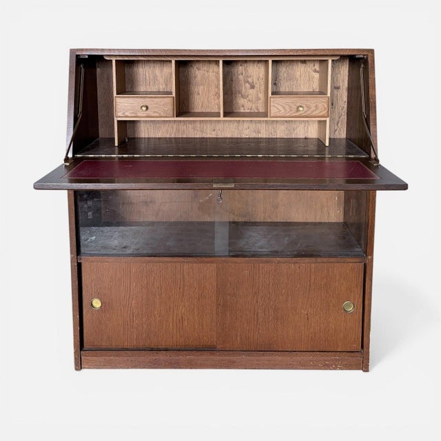 Mid-Century Oak Bureau Cabinet with Sliding Doors, 1960s For Sale - Image 10 of 10