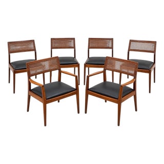 Mid-Century Modern Jens Risom "Playboy" Walnut & Cane Dining Chairs - Set of 6 For Sale