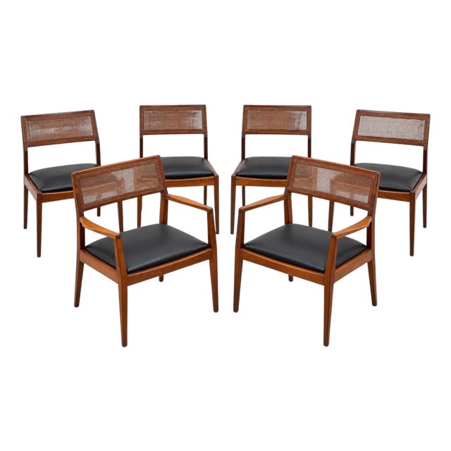 Mid-Century Modern Jens Risom "Playboy" Walnut & Cane Dining Chairs - Set of 6 For Sale