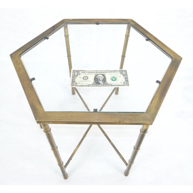 Late 20th Century Mastercraft Mid Century Modern Hexagon Top Faux Bamboo Legs Coffee Side Table For Sale - Image 5 of 12