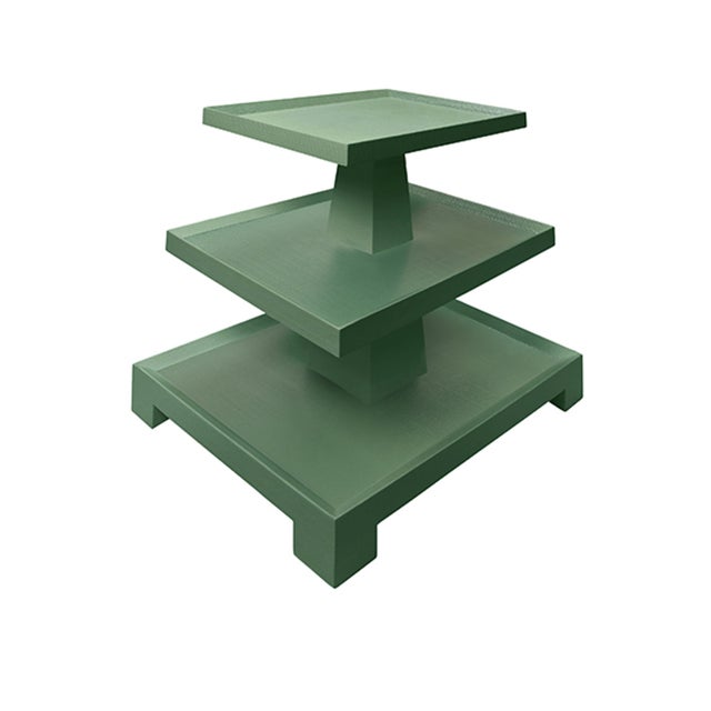 New special order item. Not vintage. The Tatiana Textured Green Linen Side Table, designed with a charming three tier...