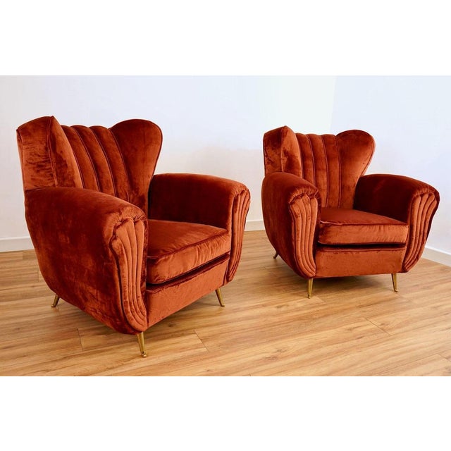 Mid-Century Modern Lounge Chairs with Rubelli Velvet by Isa Bergamo, 1950, Set of 2 For Sale - Image 3 of 18