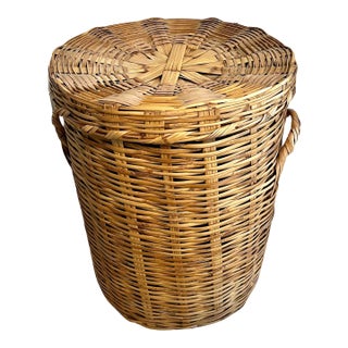Round Woven Decorative Basket or Laundry Basket For Sale