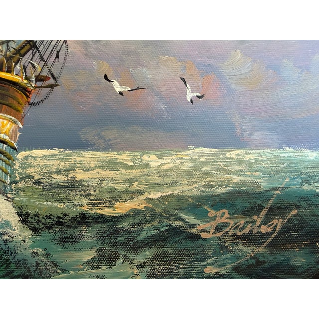2010s Signed Original Oil Painting on Canvas Seascape Gold Frame Maritime Nautical Art For Sale - Image 5 of 12