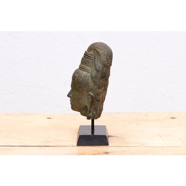 Stone Angkorian Spirit, Antique Khmer Stone Head Sculpture For Sale - Image 7 of 8