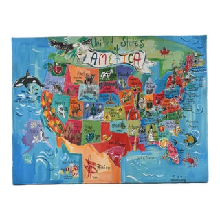 Liesl Long's Mixed Media "United States Map" Canvas Art Print For Sale