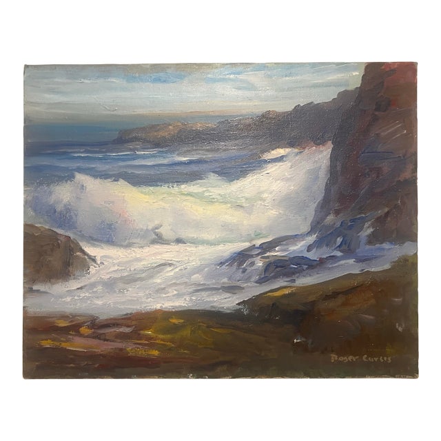 Roger Curtis (1910-2000), Vintage Abstract Coastal Oceanscape, Amazing Blue Hues, Signed For Sale