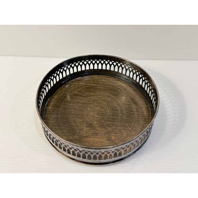 1960s Eisenberg-Lozano English Silver-Plated & Wood-Grain Wine Bottle Coaster For Sale - Image 10 of 11
