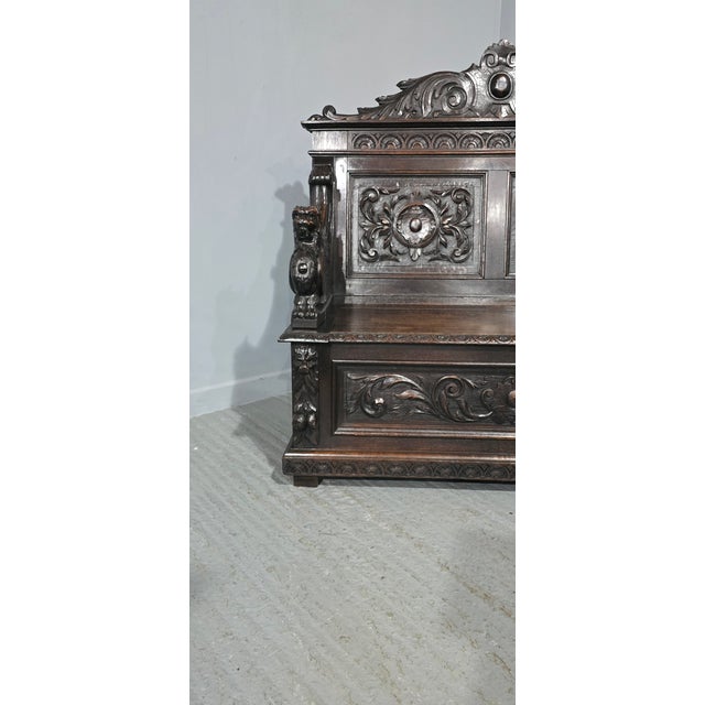 Wood Antique Monks Hall Bench in Oak, 1880 For Sale - Image 7 of 17