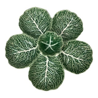Ceramic Cabbage Leaf Relish Tray, Six Sections For Sale