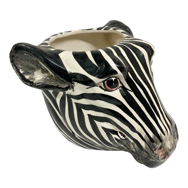 Boho Chic Zebra Ceramic Cachepot For Sale
