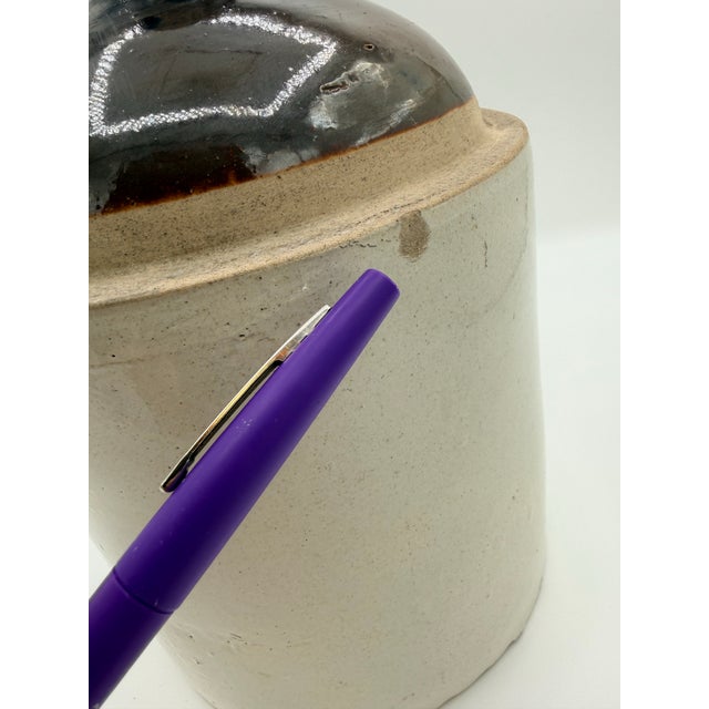 Ceramic Primitive American Stoneware Moonshine Jug With Albany Slip-Style Glaze For Sale - Image 7 of 9