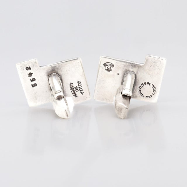 Pair of Margot De Taxco Greek Key Sterling Silver and Enamel Cufflinks For Sale - Image 9 of 9