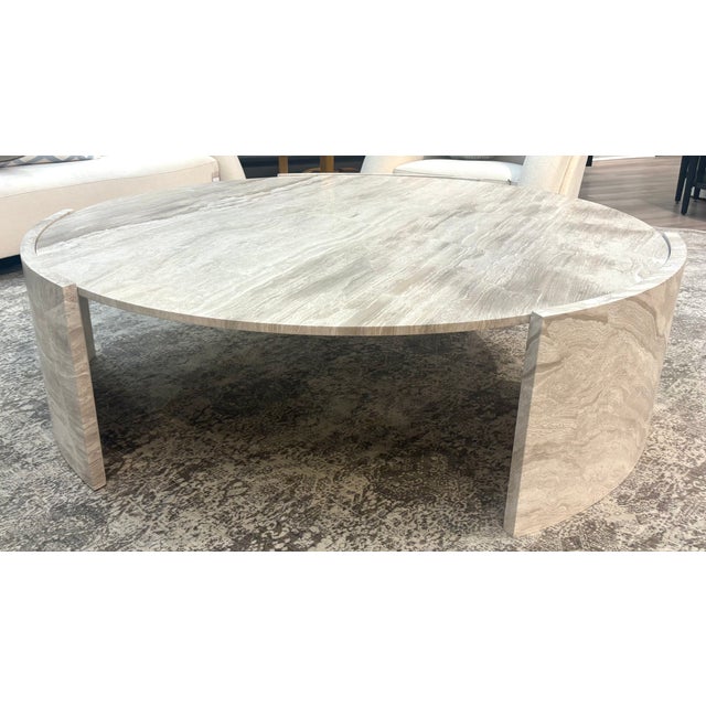 Original retail $12,867, sophisticated and sculptural Baker Mid-Century Modern Style Honed Lena Gray Marble Cove Cocktail...