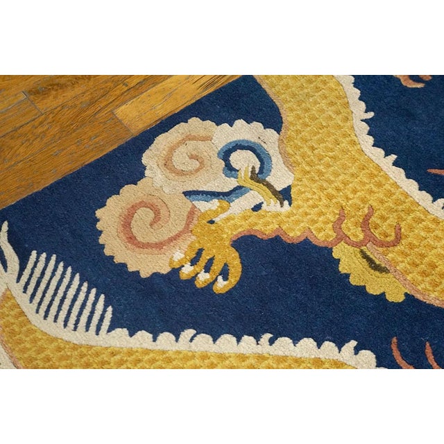 1820s Blue Yellow Dragon Antique Chinese Ningxia Pillar Rug 3'2" X 8'2" Wool Handknotted Carpet For Sale In New York - Image 6 of 8