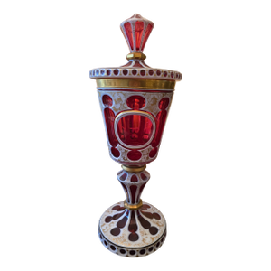 Antique Moser Bohemian Glass Crystal Ruby Overlay Goblet