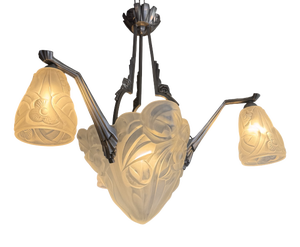 Art Deco Chandelier with Three Tulips and Shell by Degué