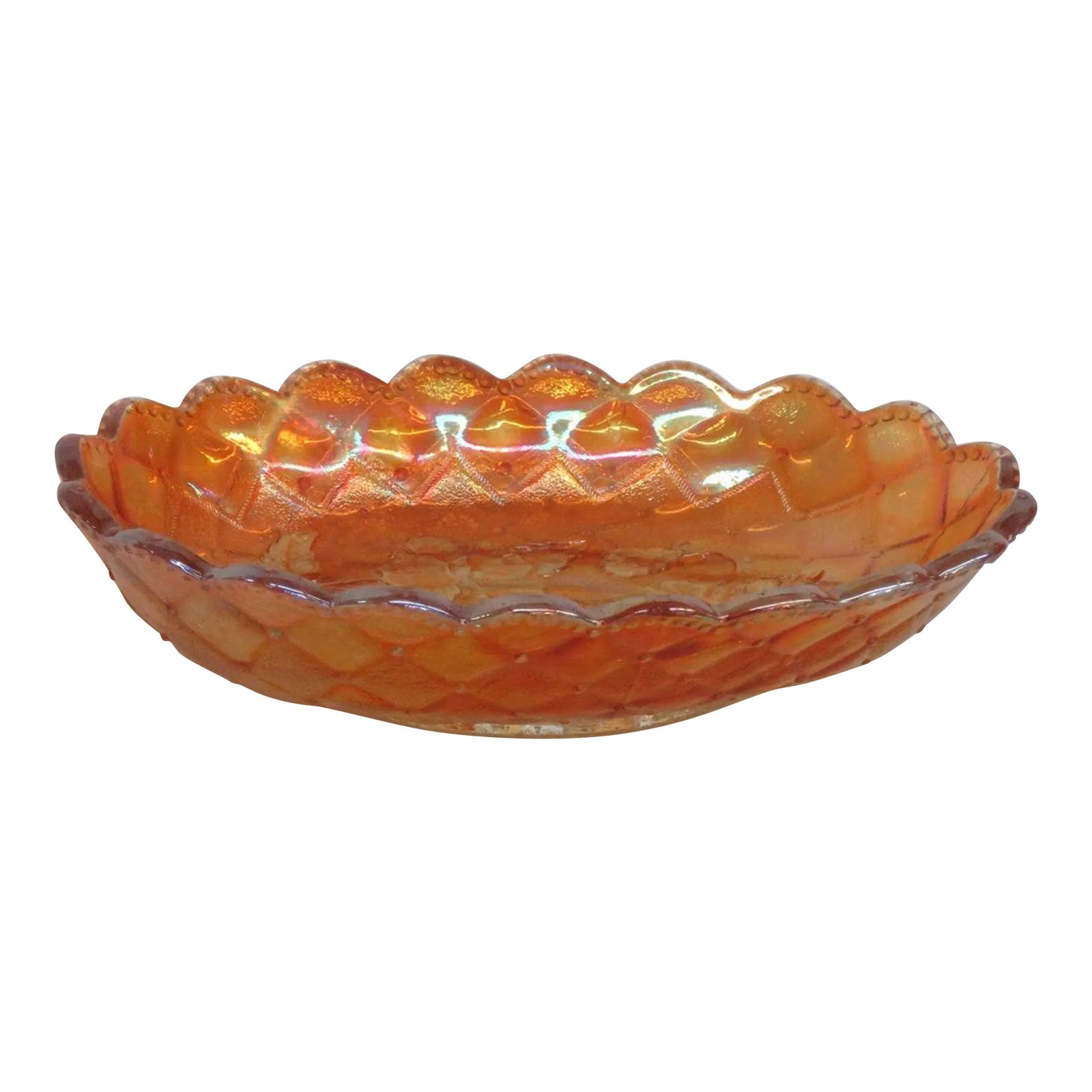 Imperial Quilted Diamond Pansy Marigold Carnival Glass Candy Dish