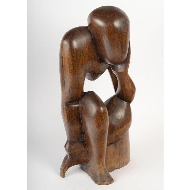 Rodin's Thinker Sculpture in Carved Wood For Sale - Image 4 of 8