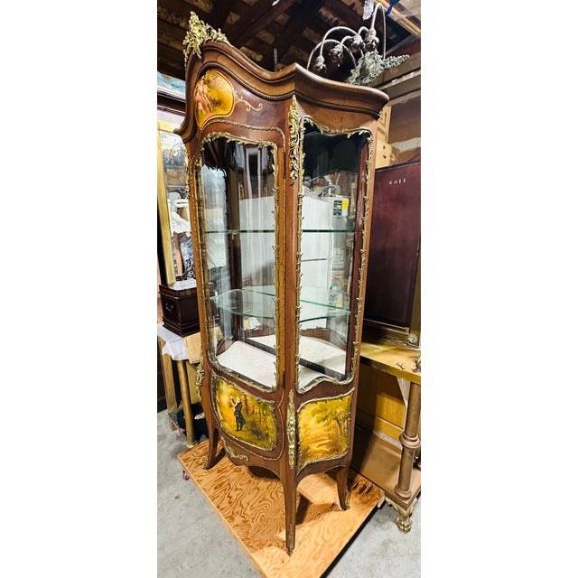 Antique Vernis Martin Vitrine With Hand-Painted Secnes and Ormolu Mounts For Sale - Image 16 of 17