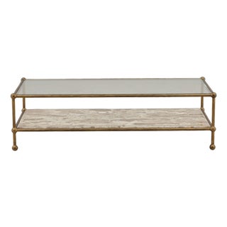 Caspian Marble & Brass Tiered Coffee Table For Sale
