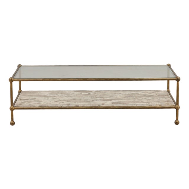 Caspian Marble & Brass Tiered Coffee Table For Sale