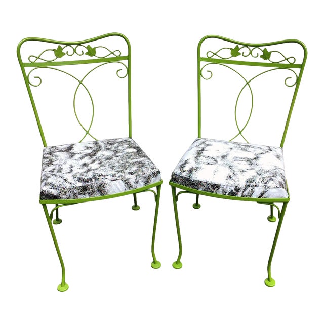 Green Painted Upcycled Chairs - a Pair For Sale
