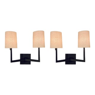Revelation Modern Hammered Black Metal Open Arms Sconces Pair For Sale