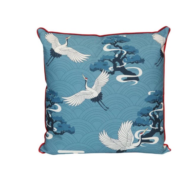 Transitional Blue & White Crane Pillows - Pair For Sale - Image 3 of 6