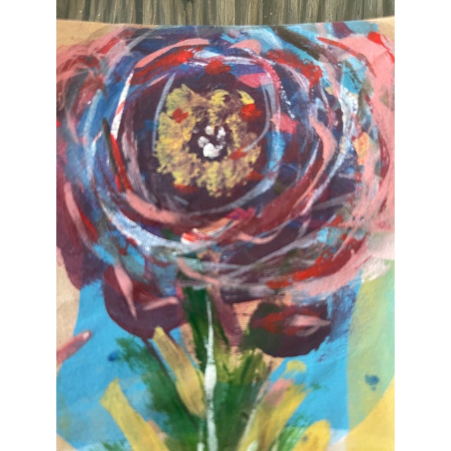 Abstract 1970s Small Sunburst Framed Dark Abstract Floral Painting For Sale - Image 3 of 5