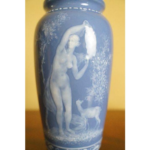 Pair of Antique Limoges Pâte-Sur-Pâte Blue Porcelain Vases For Sale In New York - Image 6 of 13