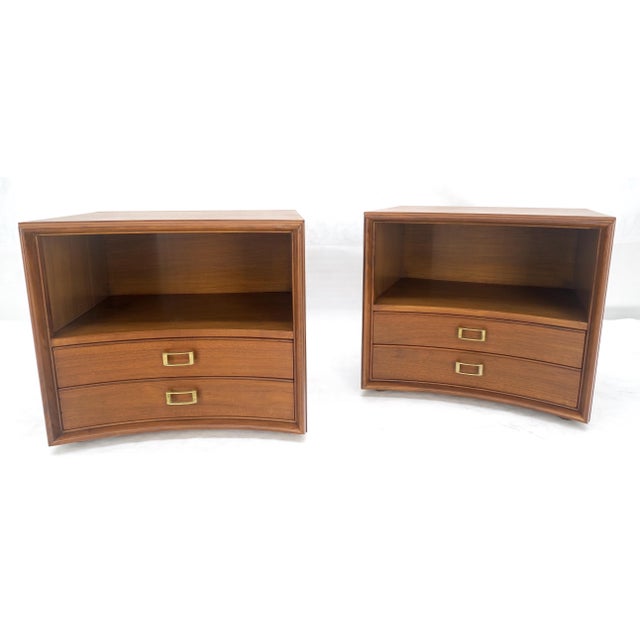 Paul Frankl Pair Walnut Curved Front Two Drawers Paul Frankl John Stuart Night Stands For Sale - Image 4 of 10
