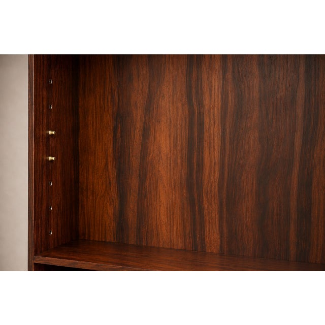 Wood 1960s Architectural Brazilian Modern Style Bookcases in Aged Reclaimed Rosewood, Pair For Sale - Image 7 of 17