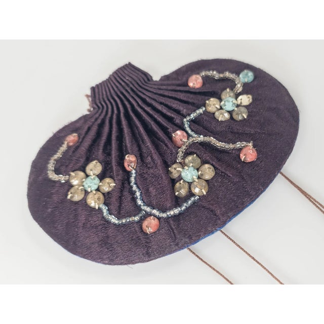 Blue 19th Century Chinese Qing Dynasty Silk Scent Purse With Semi-Precious Stones For Sale - Image 8 of 9