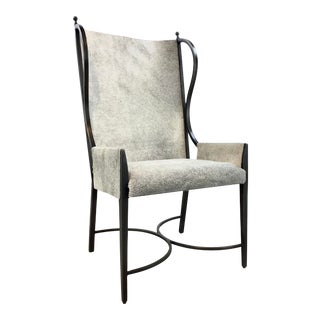 Global Views Modern Hair on Hide Iron Wingback Chair For Sale