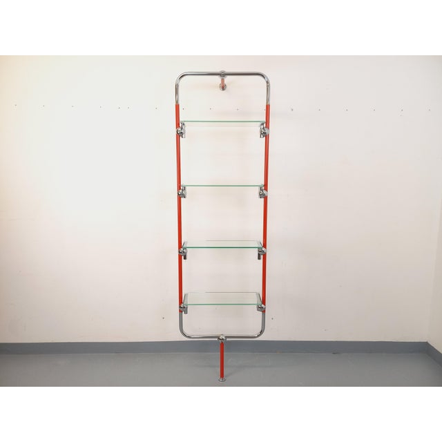Vintage Bauhaus-style bookcase in the Space Age and postmodernist style of the 1970s, reminiscent of Marc Held. Features a...